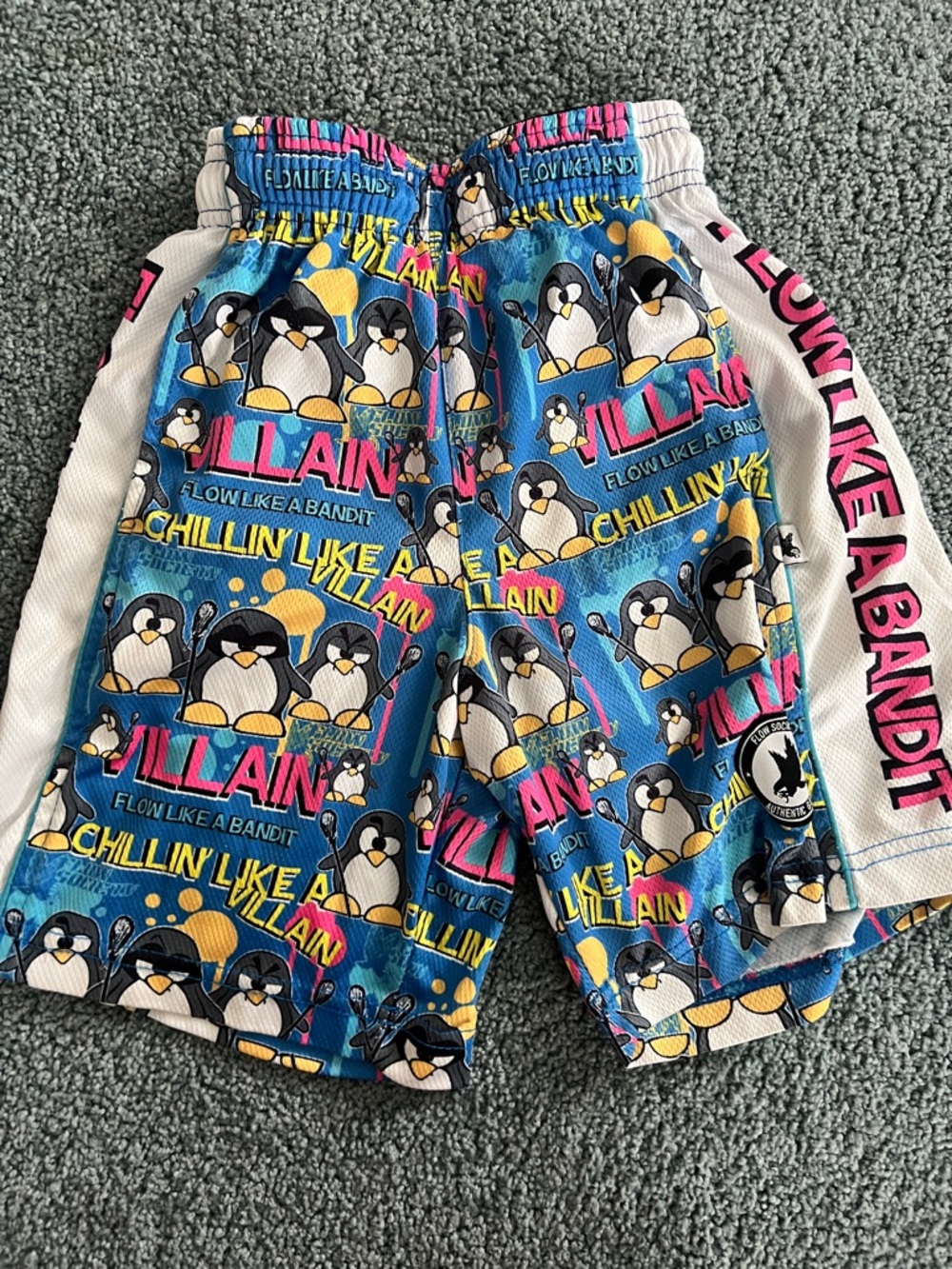 Flow Society Flow Like a Bandit Boys Blue Penguin Print Athletic Shorts